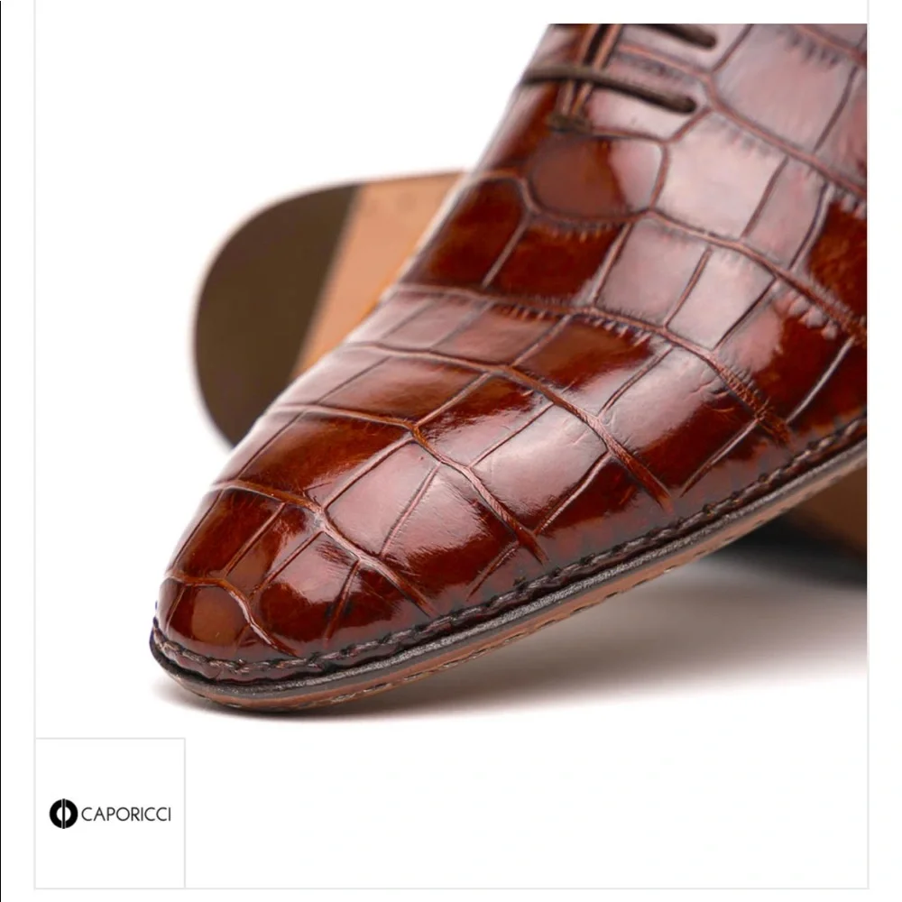 CAPORICCI 2543 Gold Brown Real Alligator Shoes - Picture 7 of 8